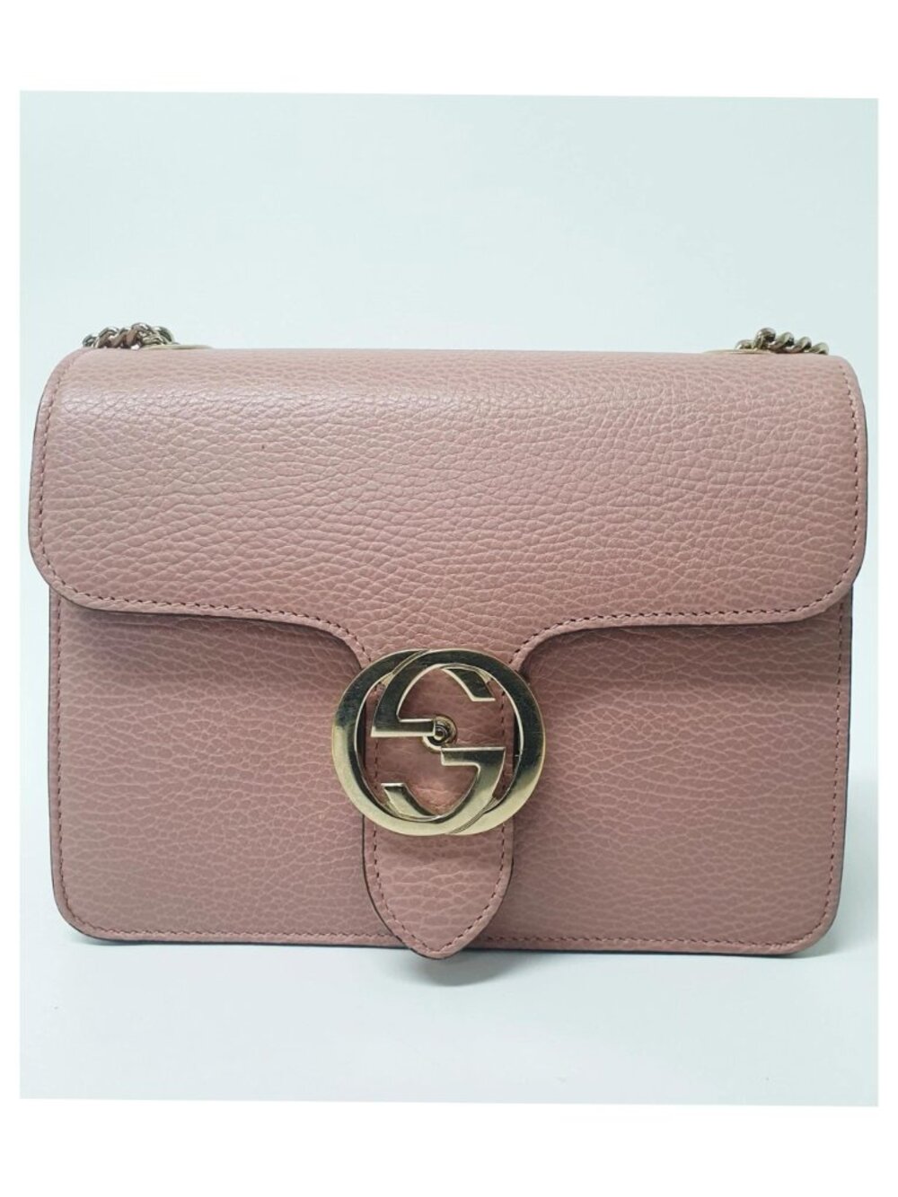 Authentic Gucci Interlocking GG Shoulder Bag Pink Leather Chain Crossbody - Picture 2 of 12
